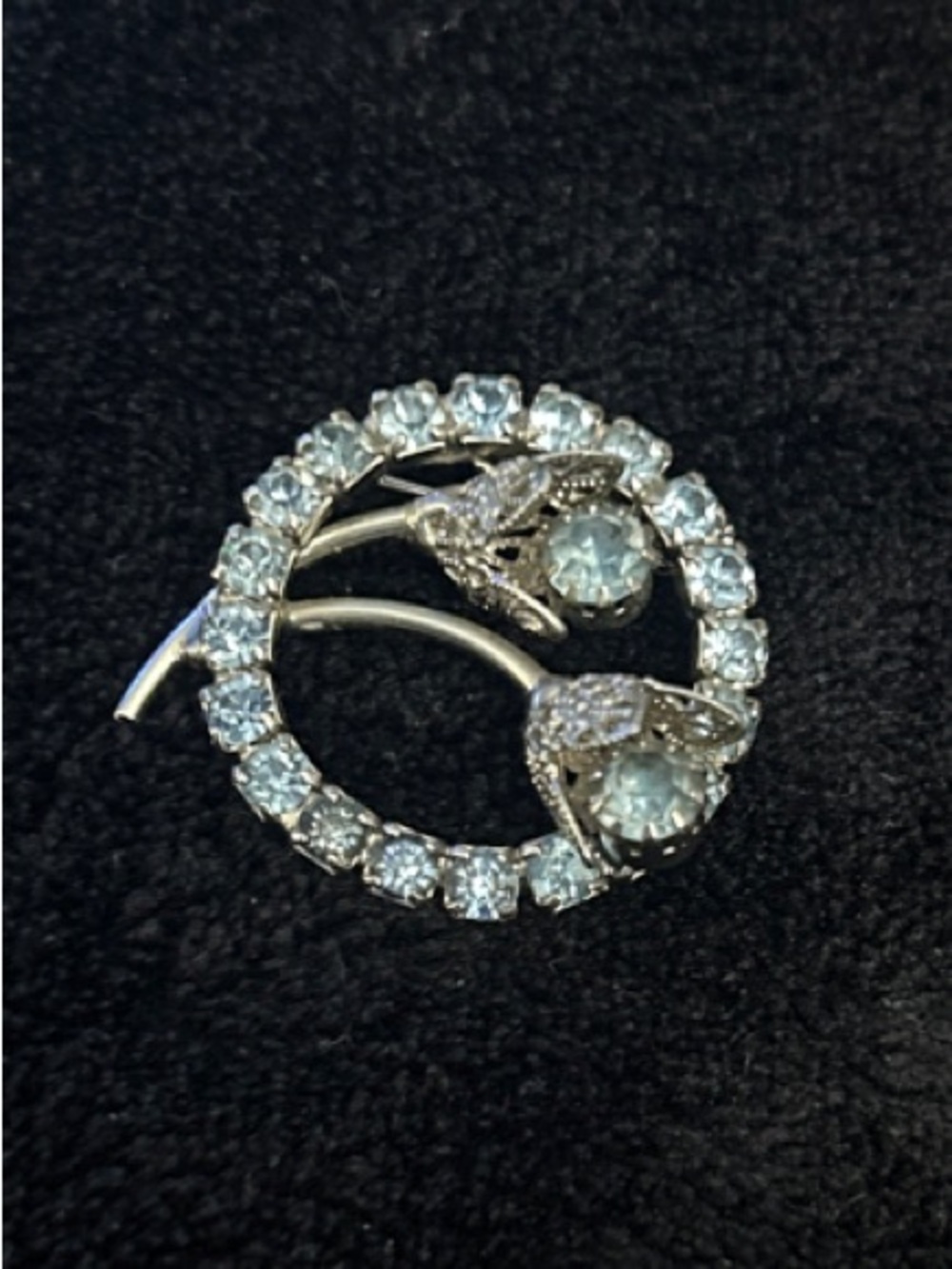Light Blue Prong Set Rhinestone Sparkling Circle Crystal Brooch - Silver Tone